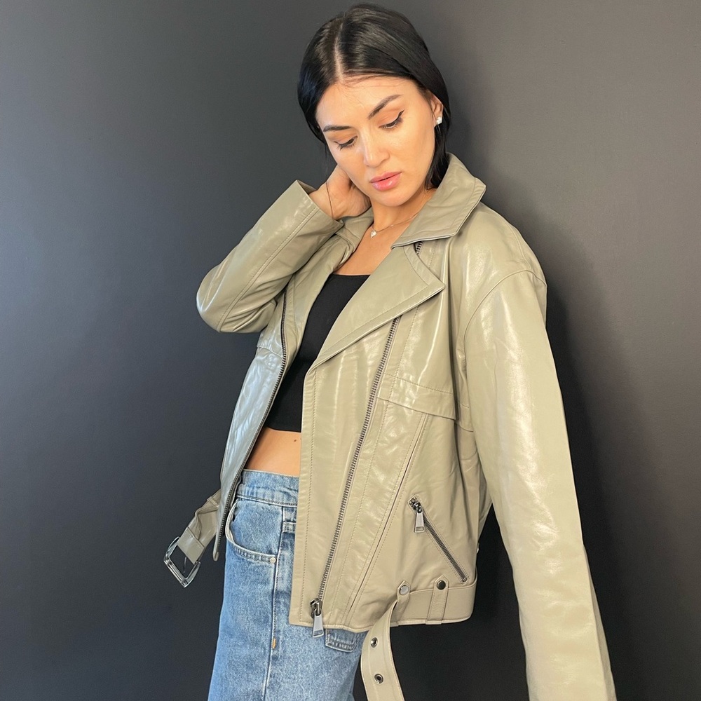 Women's Gray Leather Jacket